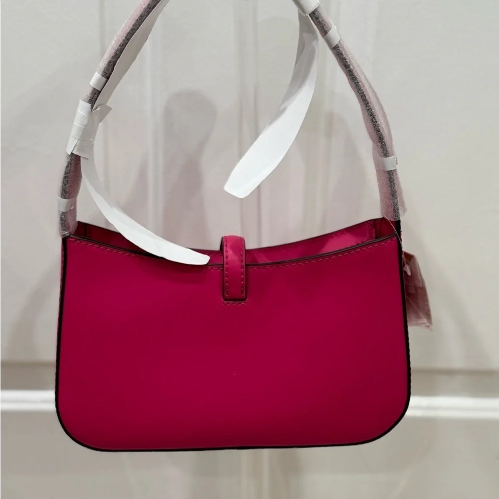 Michael Kors Lyra Small Leather Pouchette Dragonfruit Pink Silver Charm Purse